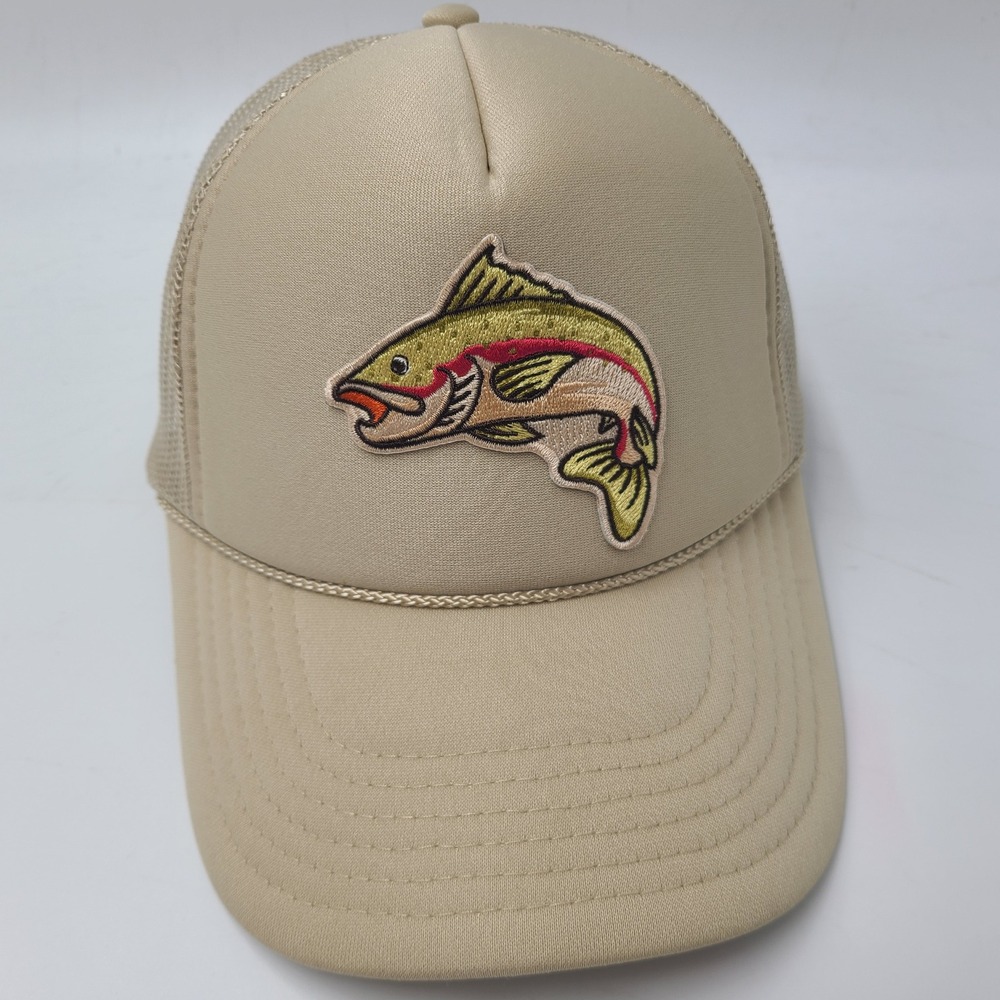 Fish Patch Hat Snapback Trucker Mesh Otto Beige Rope Trout Outdoors Casual Men